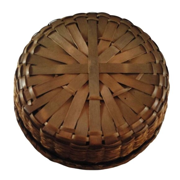 Vintage Native Handwoven Round Sweetgrass Sewing Basket With Lid 7x2.5 Inches - Picture 4 of 9